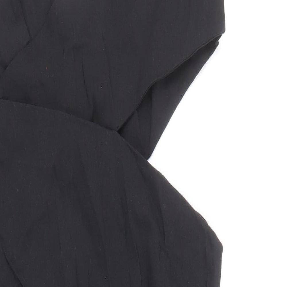 Zara Womens Black Linen Bodycon Size L V-Neck Zip