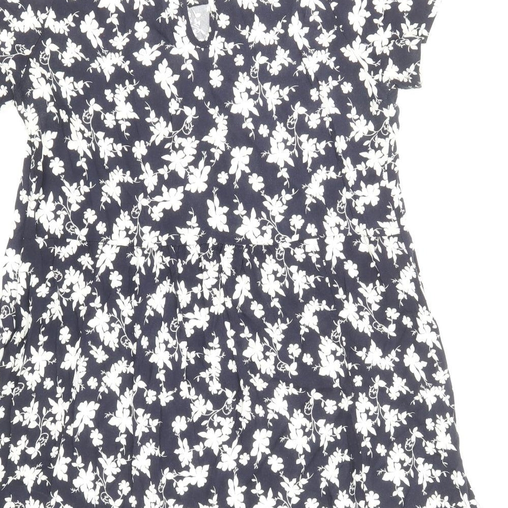 QED London Womens Blue Floral Viscose Trapeze & Swing Size 10 Boat Neck Button