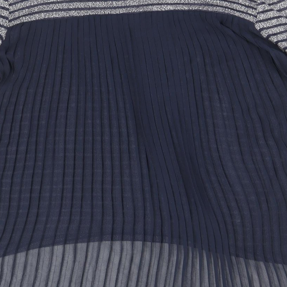 Quiz Womens Blue Striped Polyester Tunic Blouse Size 10 Scoop Neck - Chiffon Pleated Back