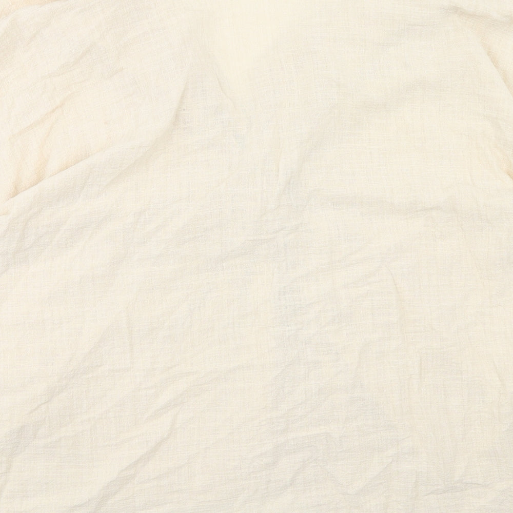 Zara Womens Beige Cotton Basic Blouse Size M Collared - Knot Front