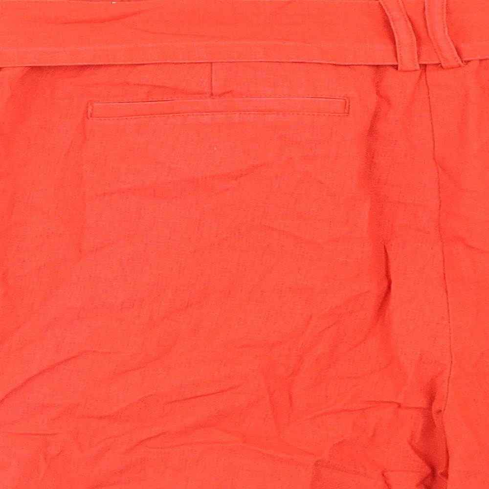 Preworn Womens Red Cotton Paperbag Shorts Size 34 in Regular Hook & Eye