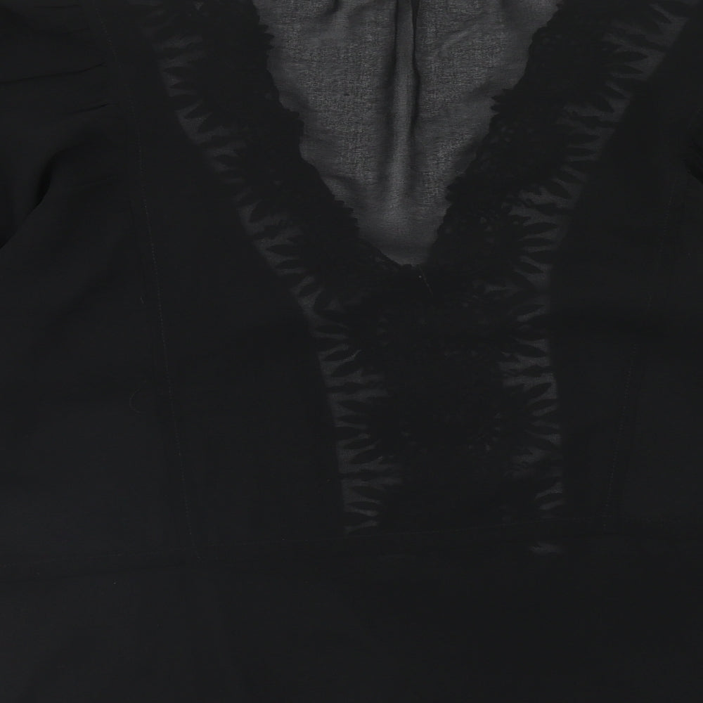 Daniel Rainn Womens Black Polyester Basic Blouse Size M V-Neck
