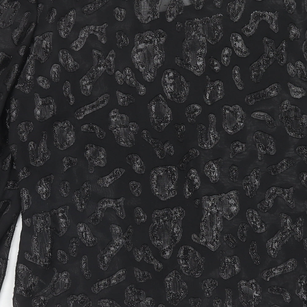 Zara Womens Black Animal Print Polyester Basic T-Shirt Size XS Round Neck - Leopard Print