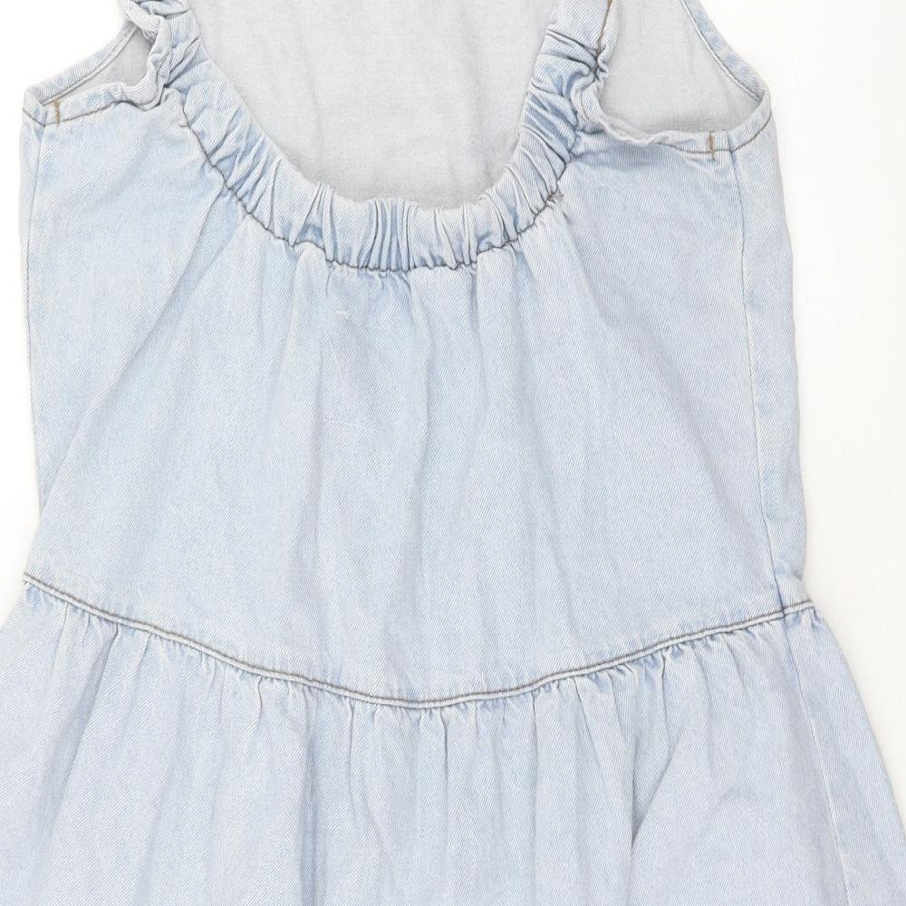 Denim & Co. Womens Blue Cotton Tank Dress Size 10 Square Neck Pullover