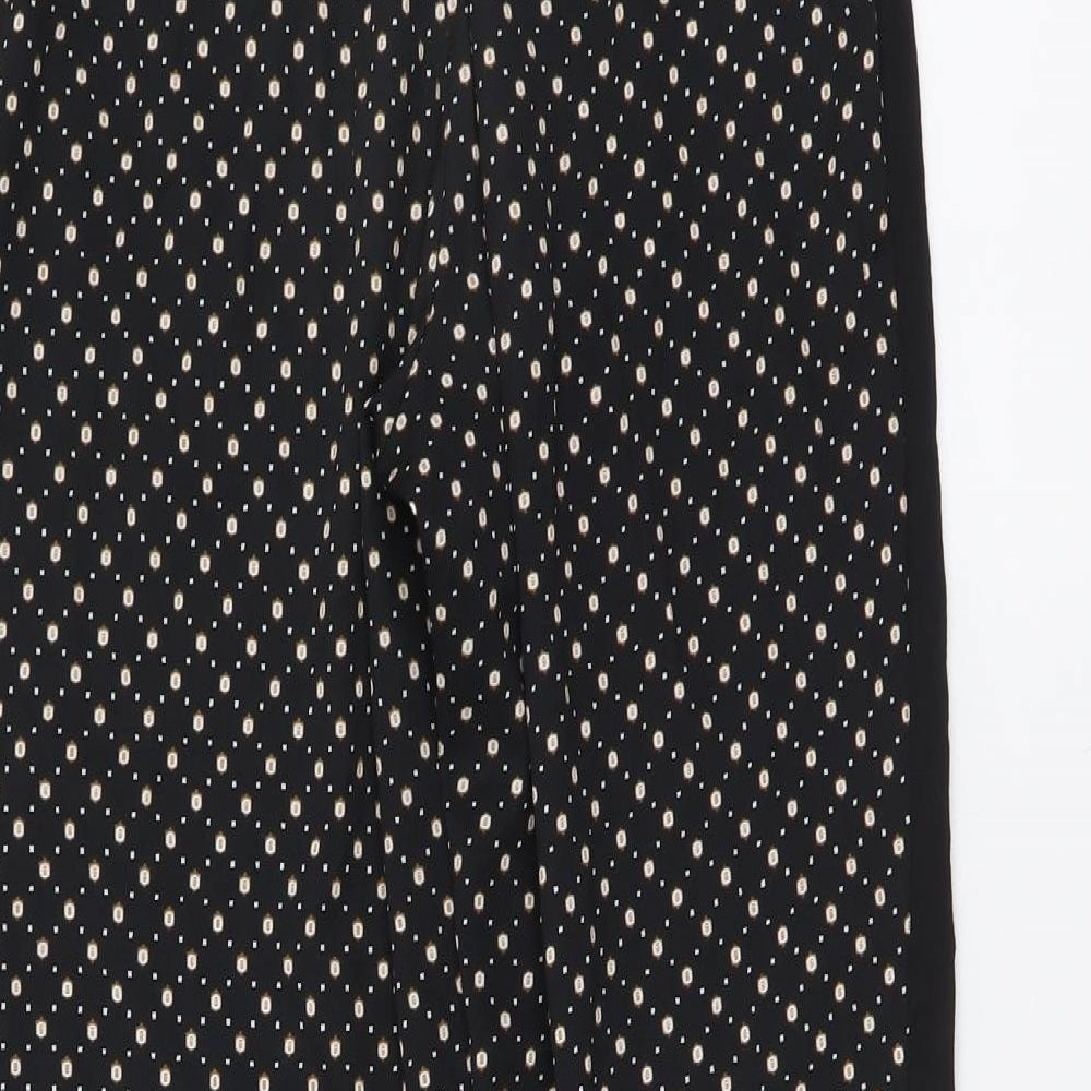 H&M Womens Black Geometric Polyester Trousers Size 8 L25 in Regular