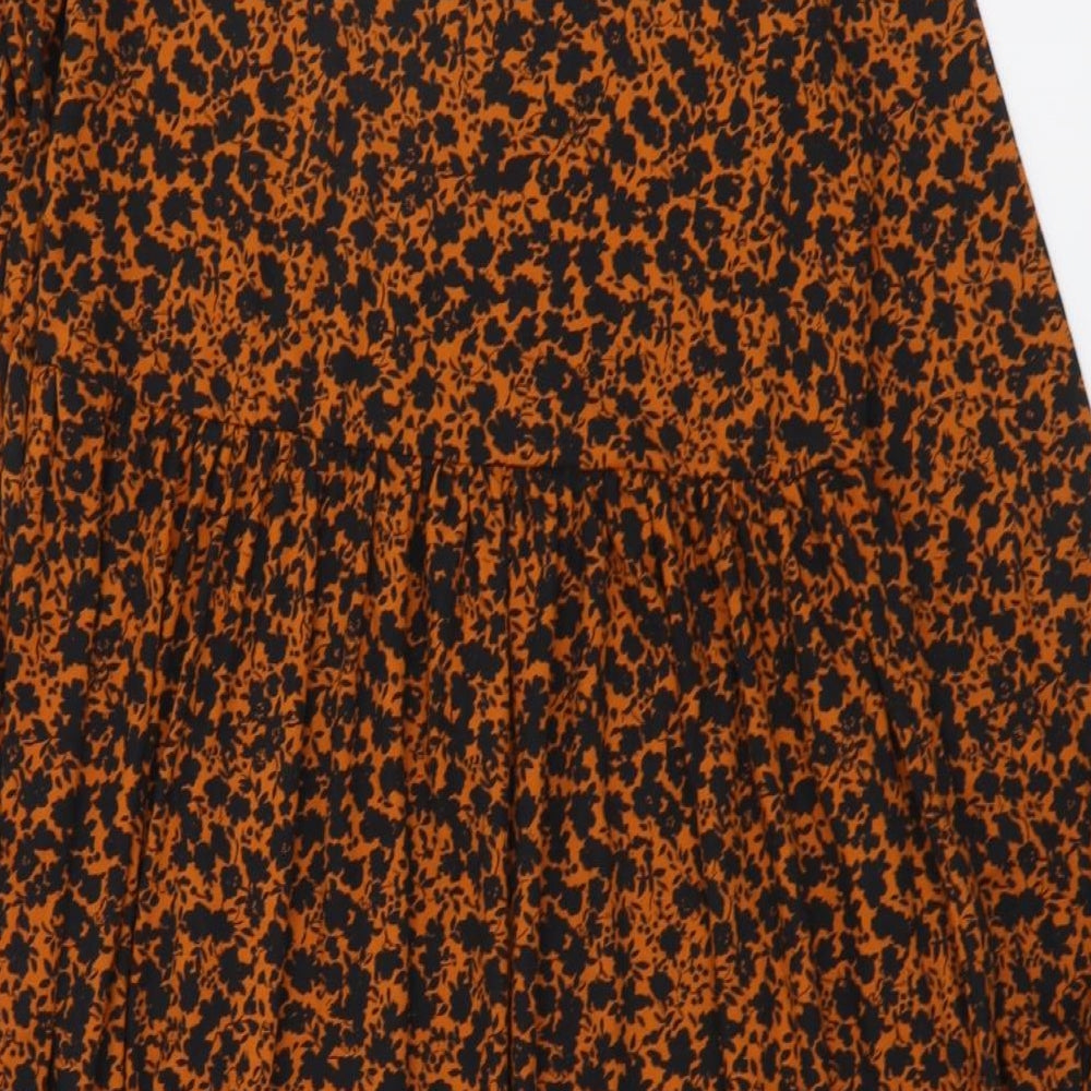 New Look Womens Brown Floral Polyester A-Line Size 4 Round Neck Pullover
