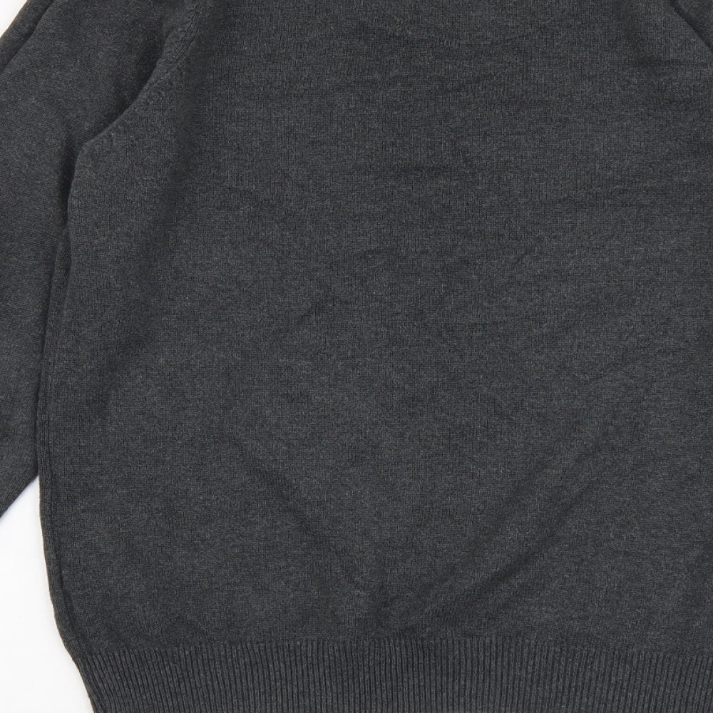 Marks & Spencer Mens Grey V-Neck Cotton Pullover Jumper Size S Long Sleeve