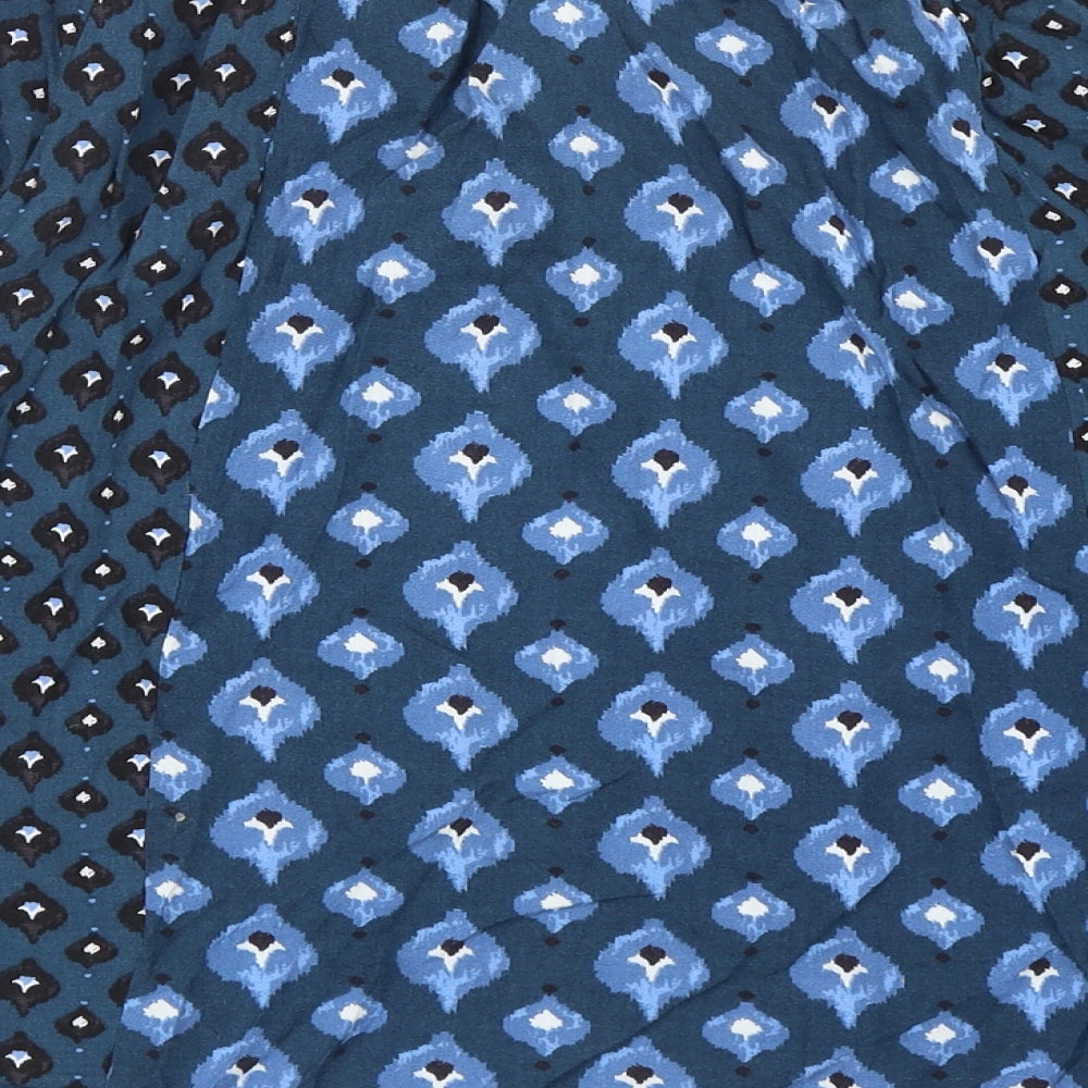 Monsoon Womens Blue Geometric Viscose Cropped Blouse Size S Boat Neck