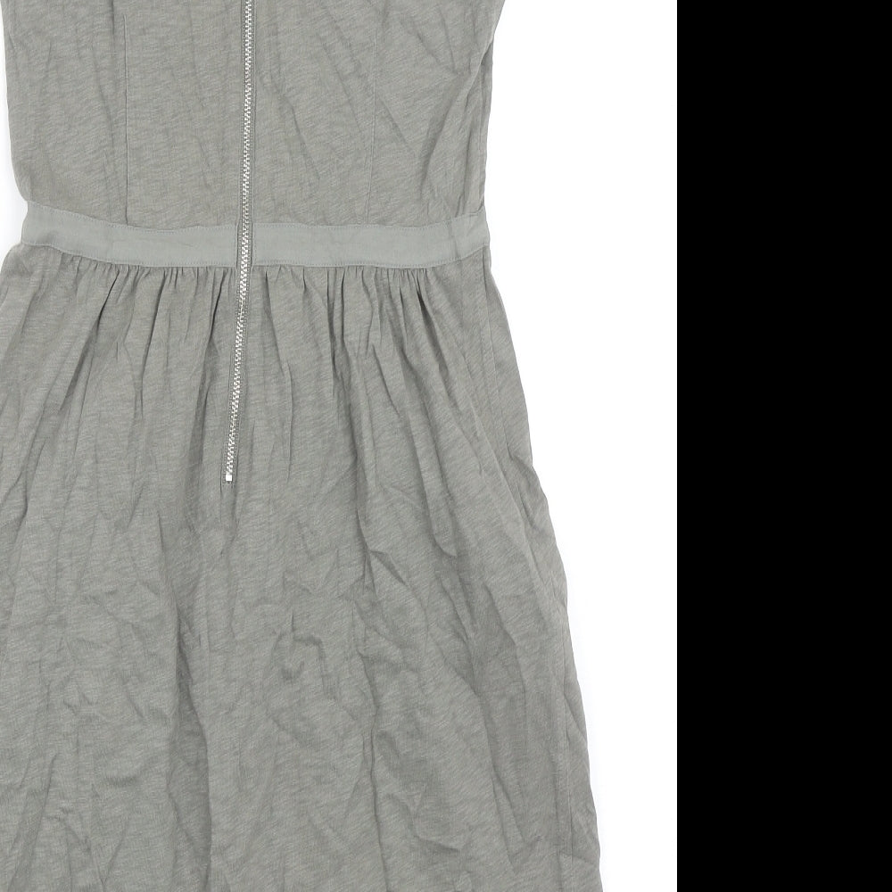 Mint Velvet Womens Green Cotton Tank Dress Size 8 Scoop Neck Zip