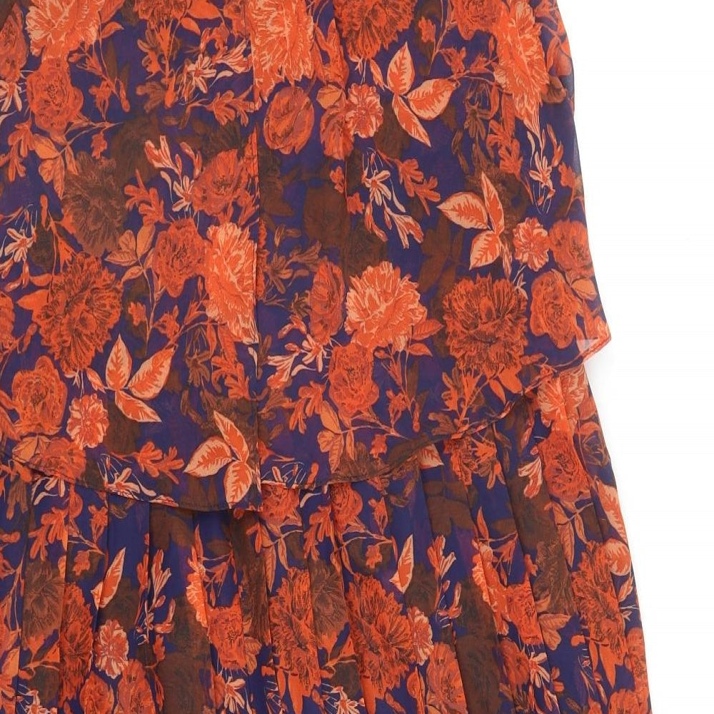ASOS Womens Orange Floral Polyester A-Line Size 10 Round Neck Zip