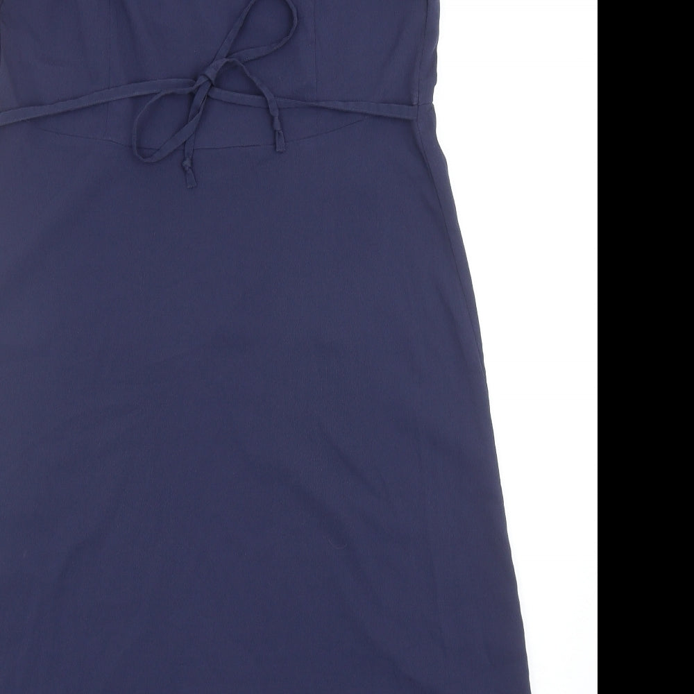 Marks & Spencer Womens Blue Herringbone Polyester A-Line Size 12 V-Neck Pullover