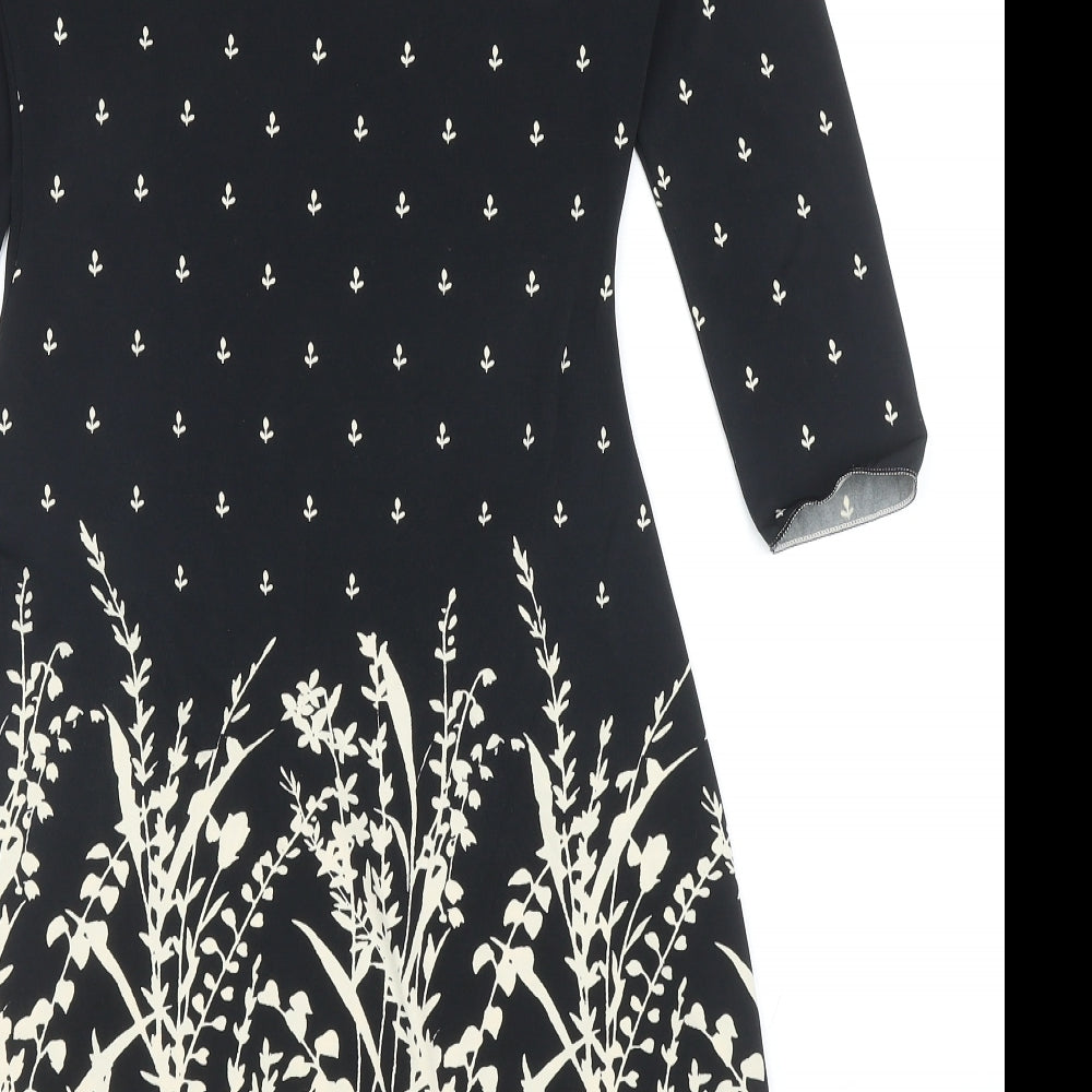 Studio Womens Black Floral Polyester A-Line Size S Scoop Neck Pullover