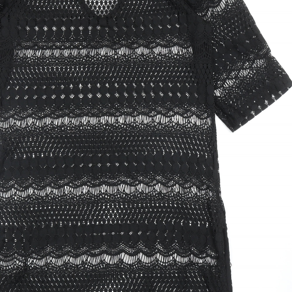 New Look Womens Black Geometric Polyester A-Line Size S V-Neck Pullover