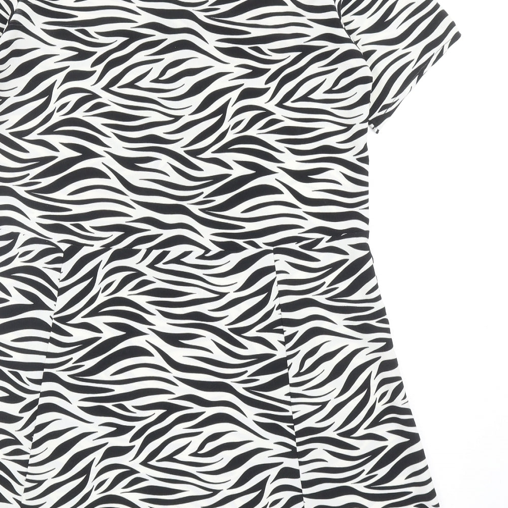 Monki Womens Black Animal Print Polyester Shirt Dress Size S Collared Button - Zebra Pattern