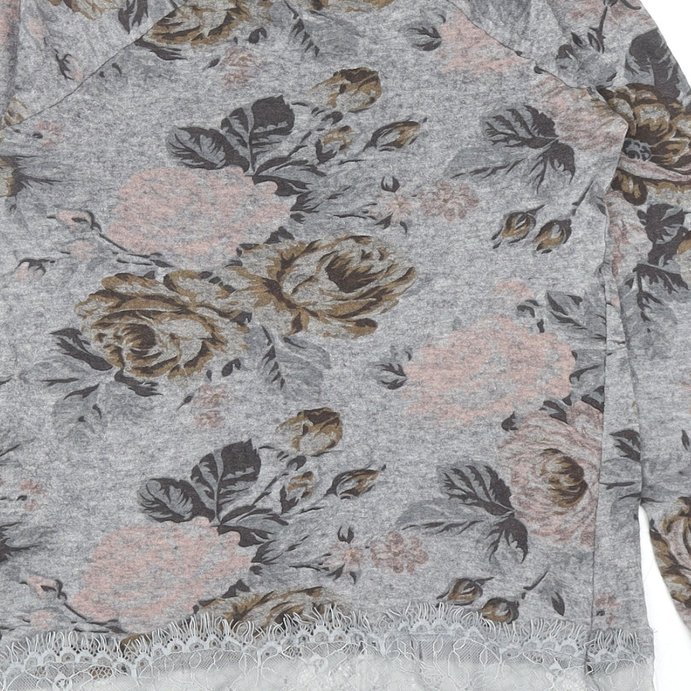 Phase Eight Womens Grey Scoop Neck Floral Viscose Pullover Jumper Size XS - Lace Hem