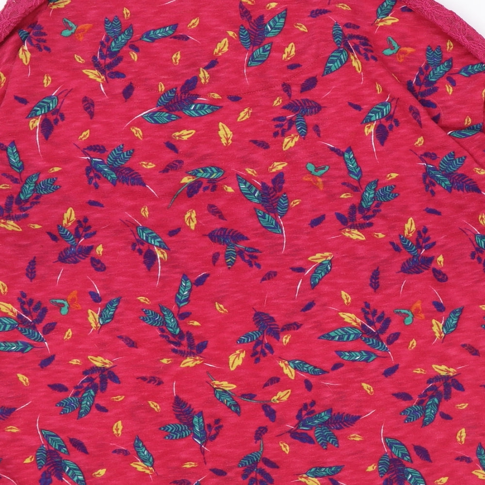 Marks & Spencer Womens Pink Floral Cotton Basic Blouse Size 14 Boat Neck