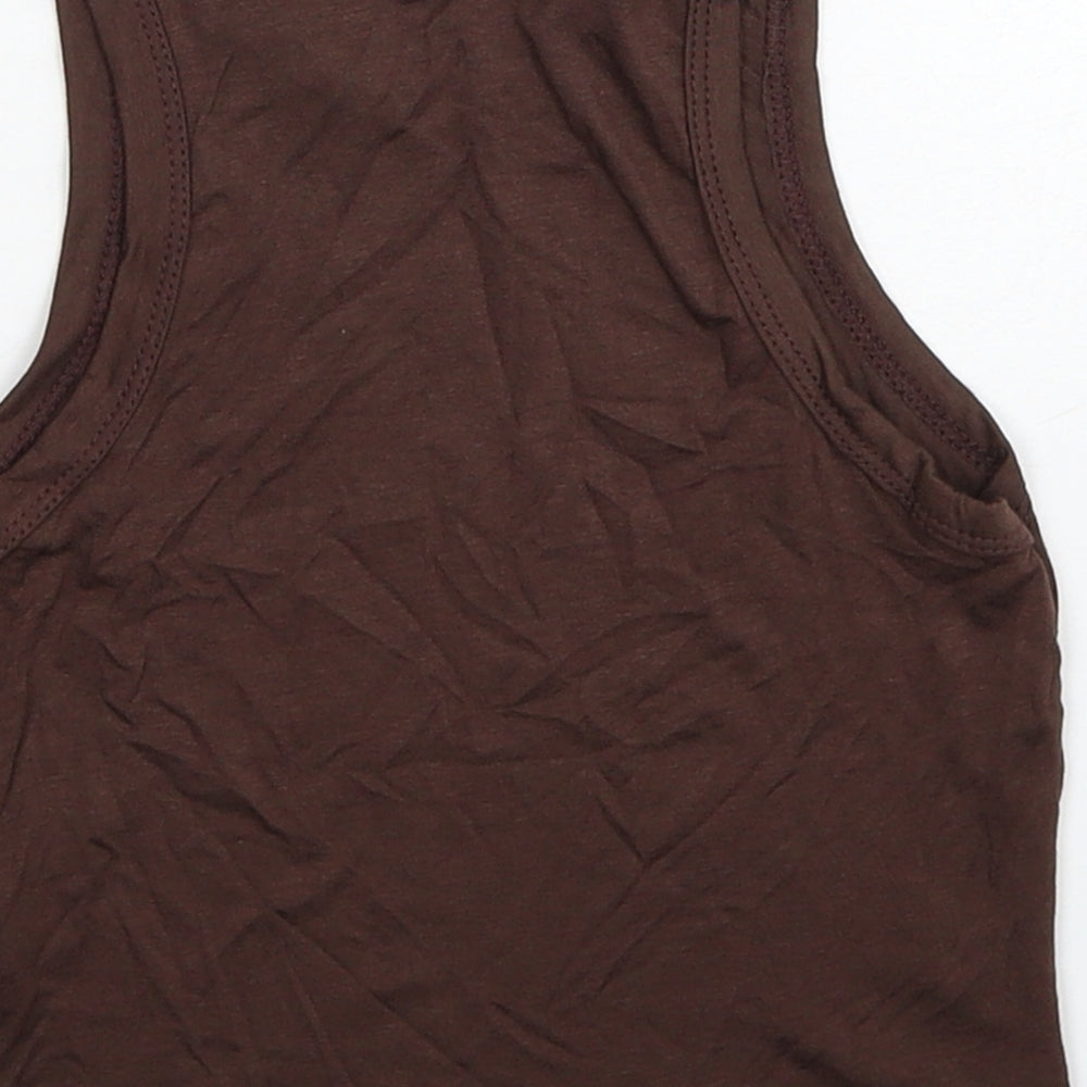 PRETTYLITTLETHING Womens Brown Viscose Basic Tank Size 4 Round Neck