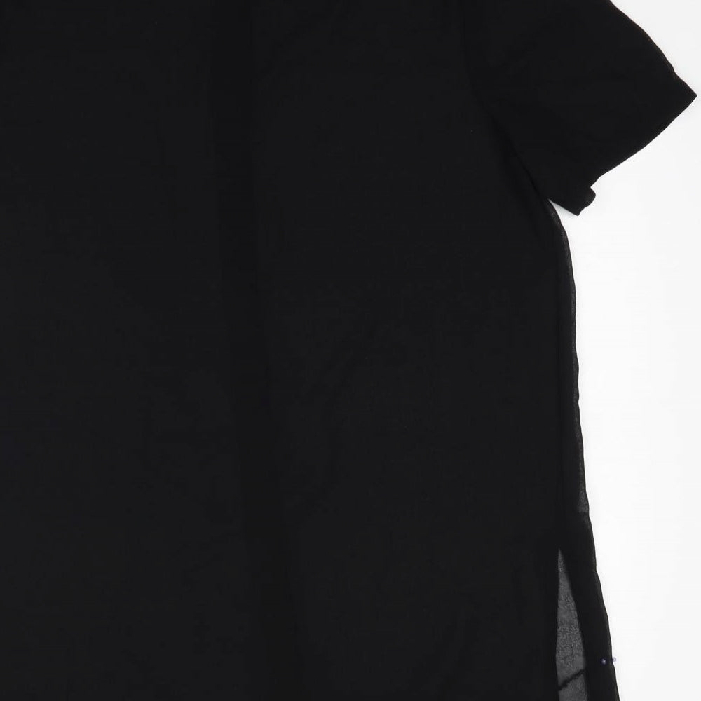 Resort Womens Black Polyester Basic Button-Up Size 14 Collared