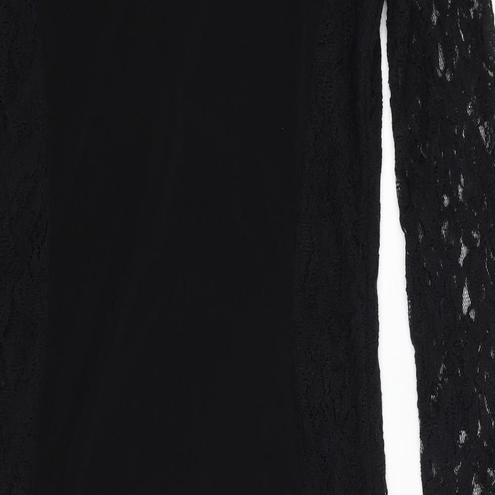 Savoir Womens Black Polyester Bodycon Size 10 Cowl Neck Pullover - Lace Sleeves