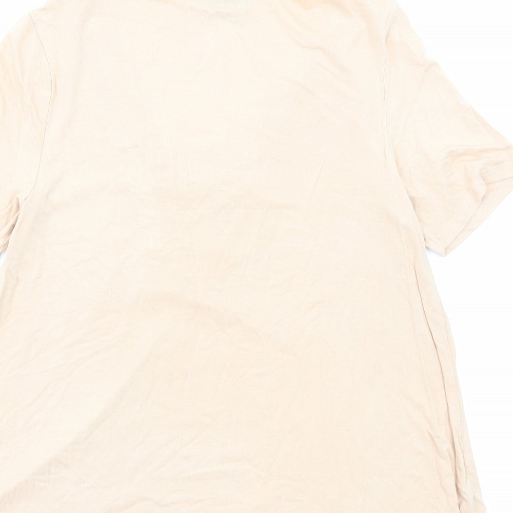 Topshop Womens Beige Viscose Basic T-Shirt Size 8 V-Neck - Floral Detail