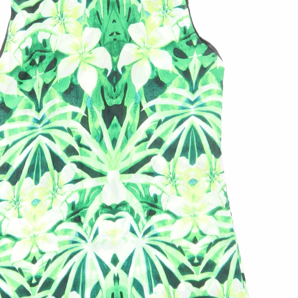 Preworn Womens Green Floral Polyester Basic Blouse Size M Round Neck