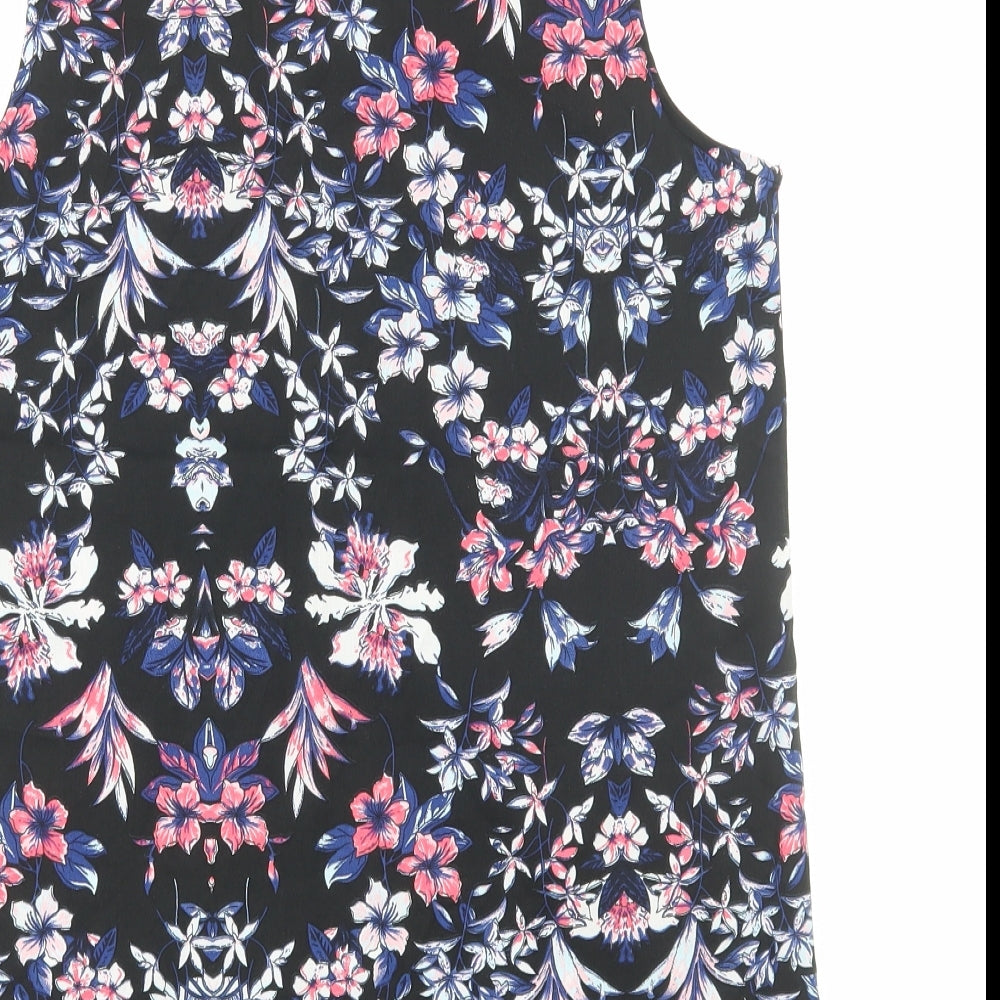 Kushi Womens Black Floral Polyester Basic Blouse Size 10 V-Neck
