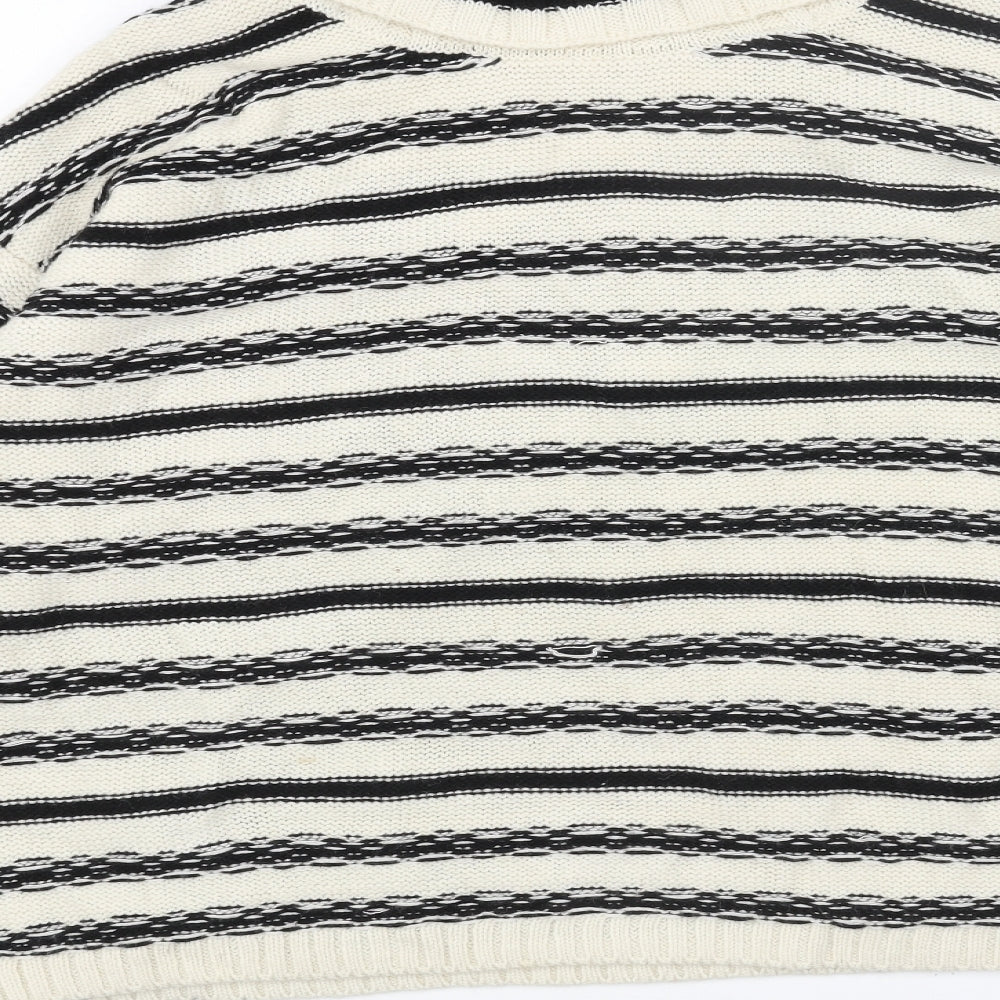 H&M Womens White Roll Neck Striped Acrylic Pullover Jumper Size S