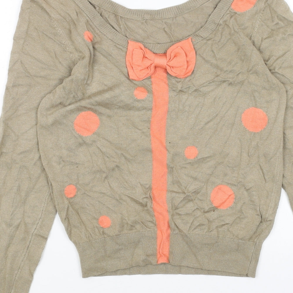 Preworn Womens Beige Scoop Neck Polka Dot Viscose Pullover Jumper Size XS