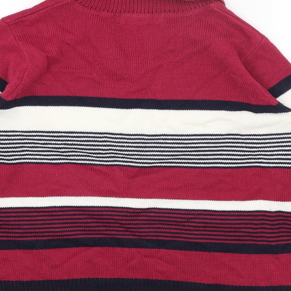 EWM Womens Pink Collared Striped Acrylic Pullover Jumper Size S