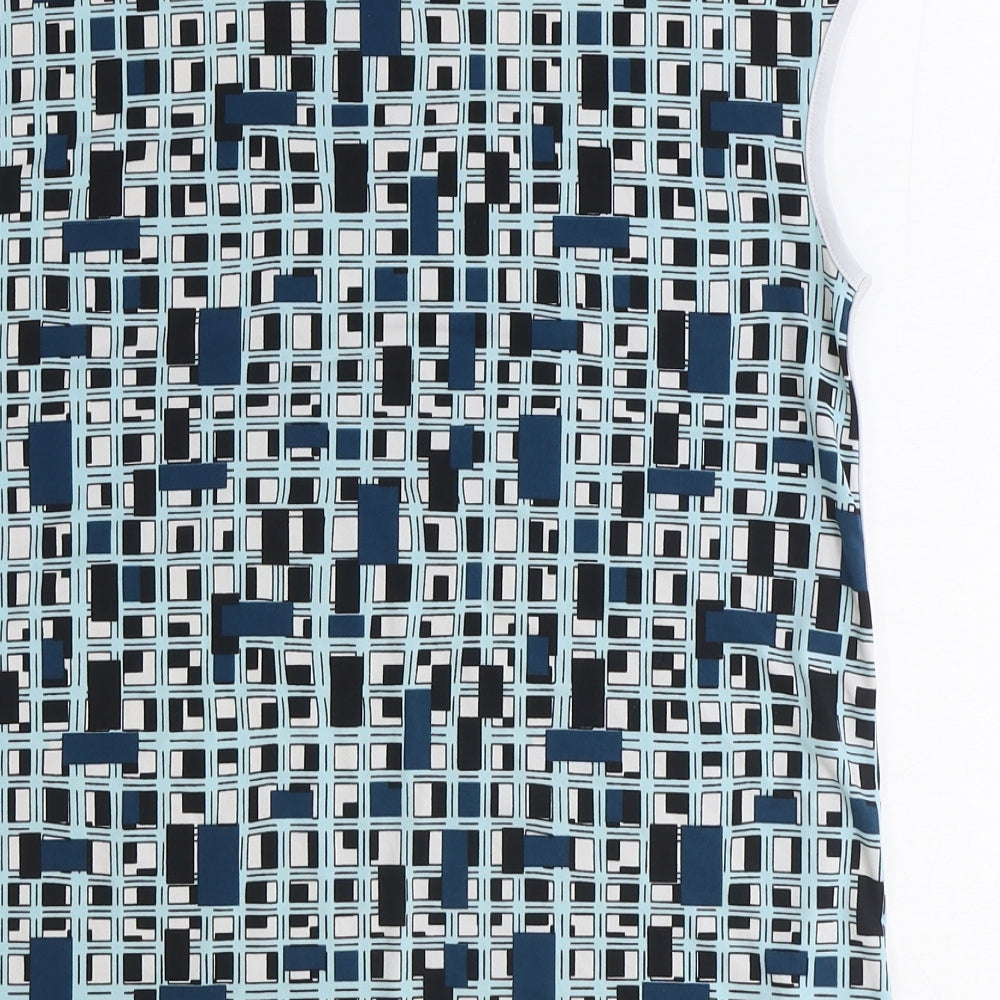 Savida Womens Blue Geometric Polyester Basic T-Shirt Size 10 Round Neck