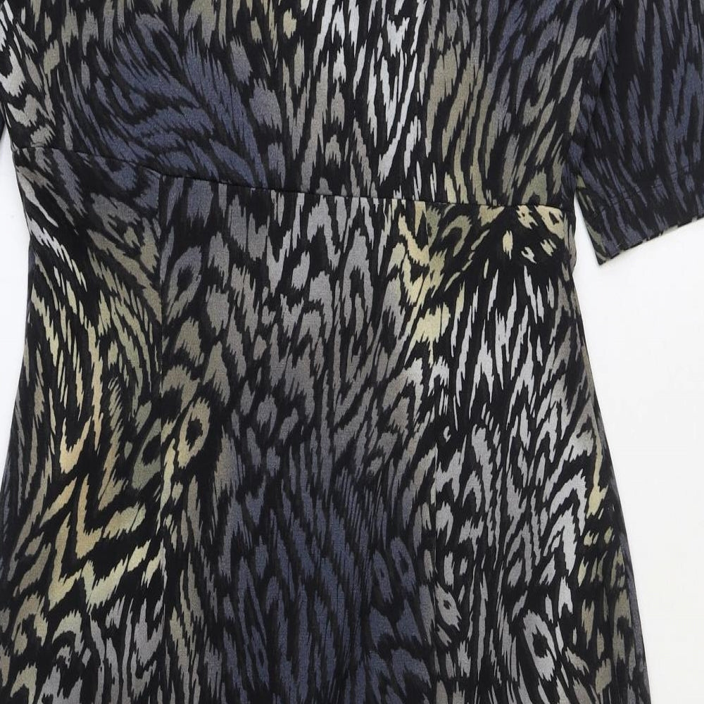 Connected Apparel Womens Black Geometric Polyester A-Line Size 12 Round Neck Pullover