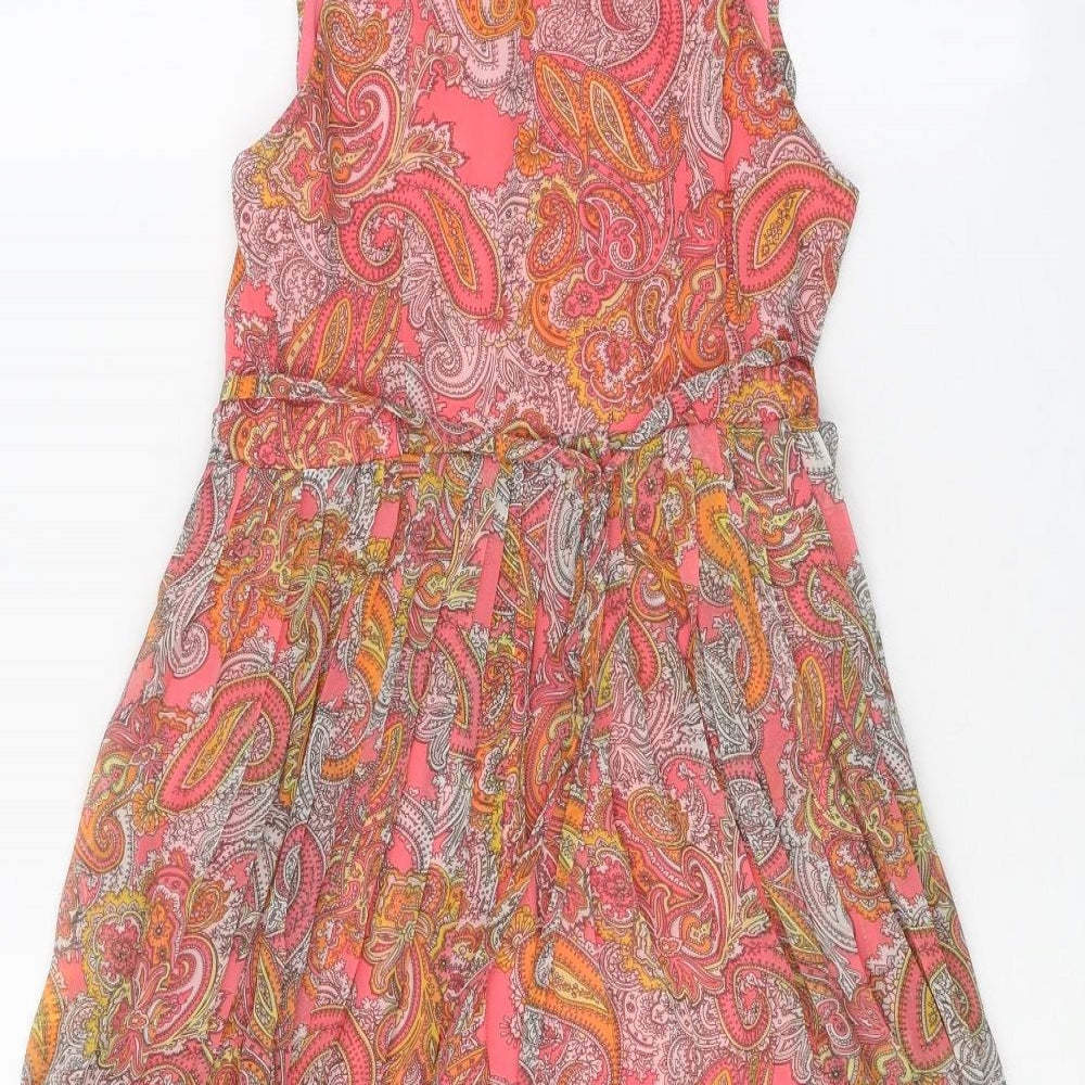 H&M Womens Pink Paisley Polyester Fit & Flare Size 6 V-Neck Button