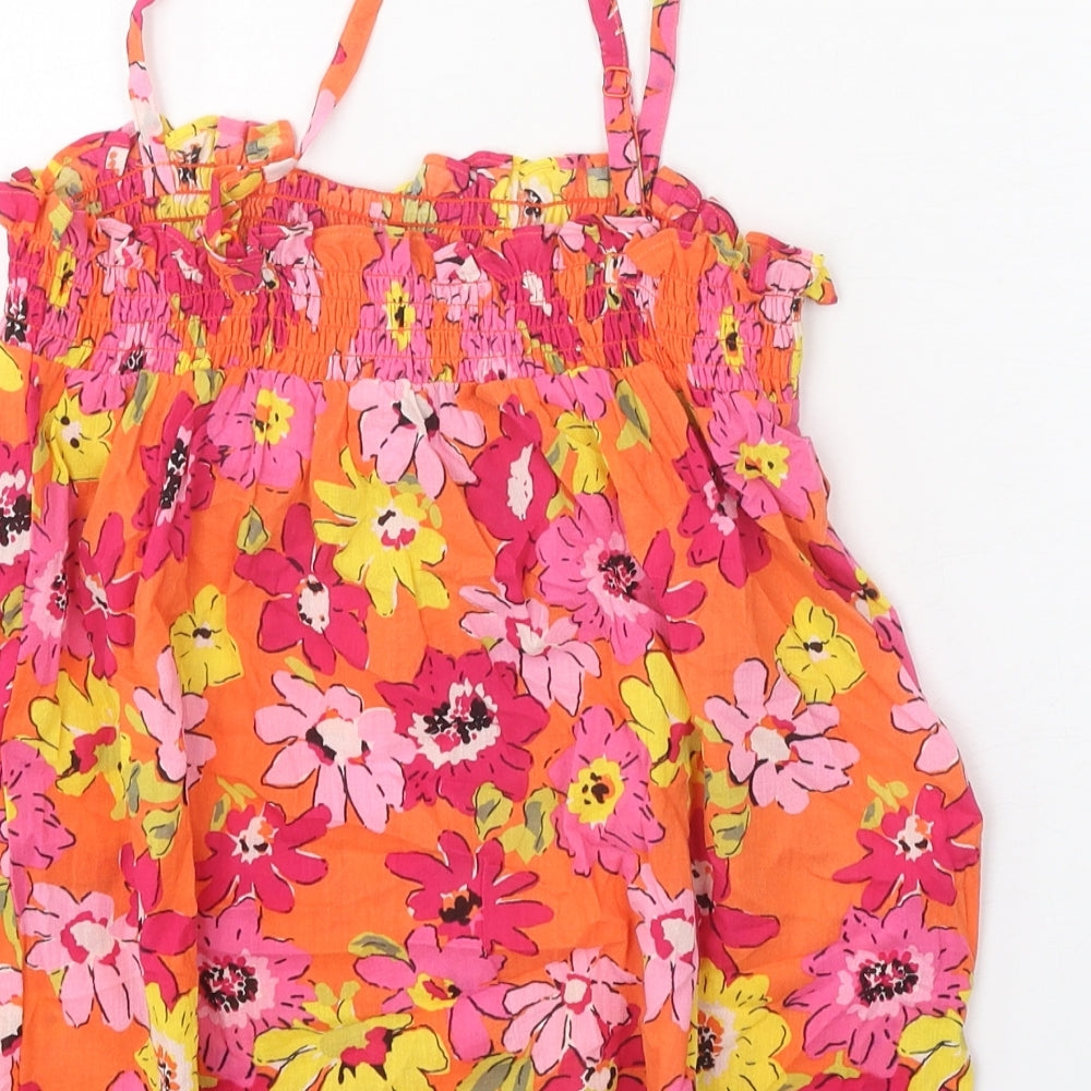 Marks and Spencer Womens Orange Floral 100% Cotton Basic Tank Size 8 Square Neck