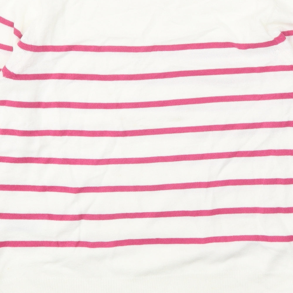 Marks & Spencer Womens White Scoop Neck Striped Acrylic Pullover Jumper Size 10