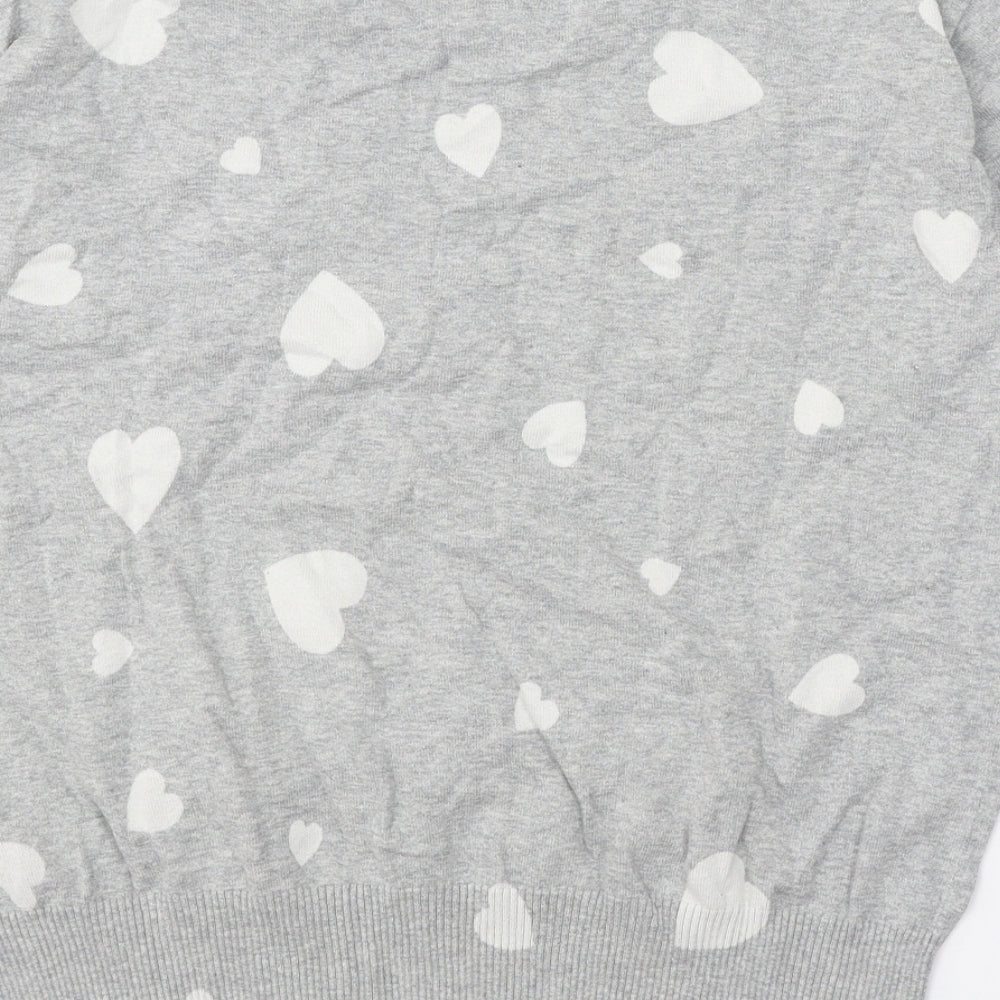 Marks & Spencer Womens Grey Mock Neck Geometric Cotton Pullover Jumper Size S - Heart Print