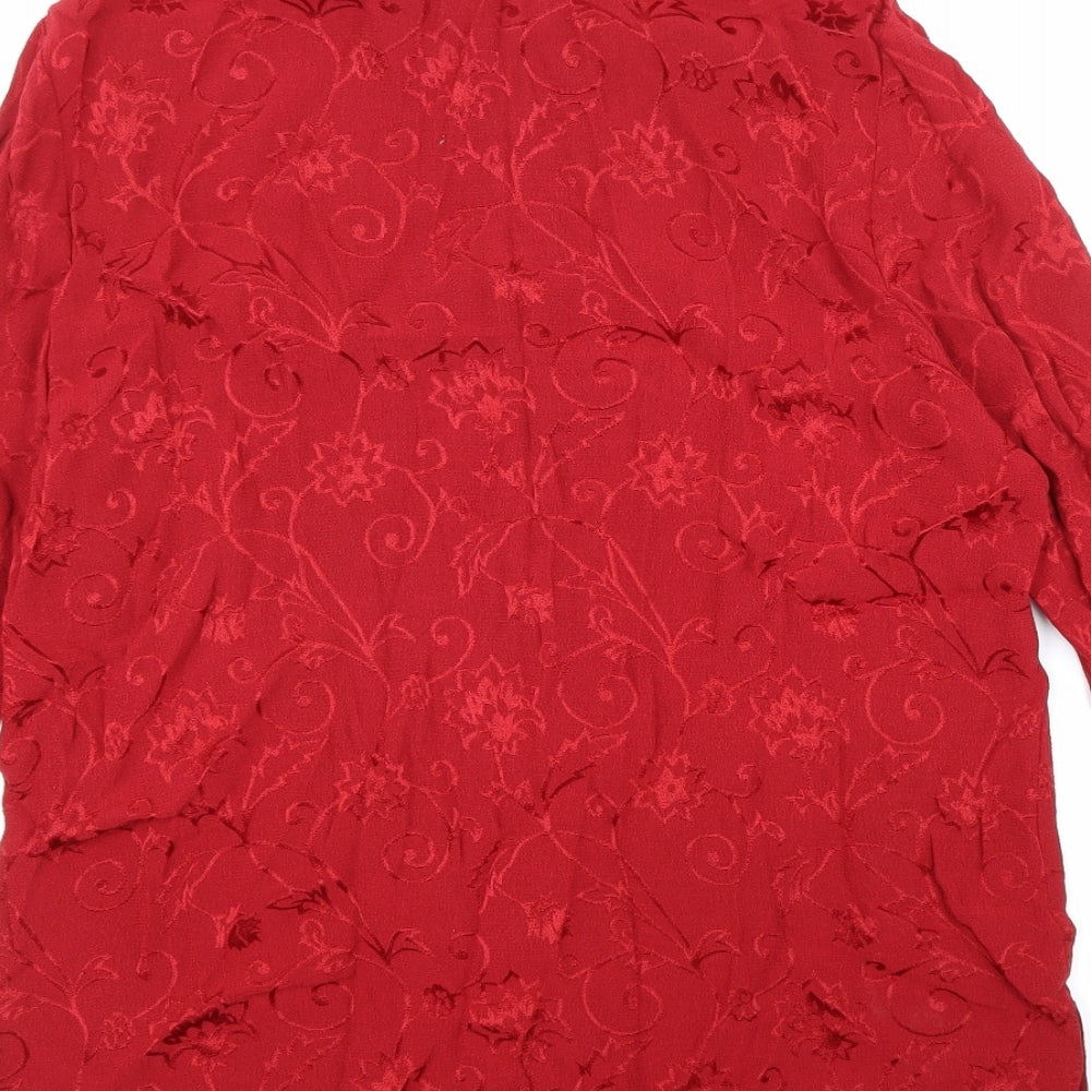Wallis Womens Red Floral Viscose Basic Button-Up Size 14 Collared