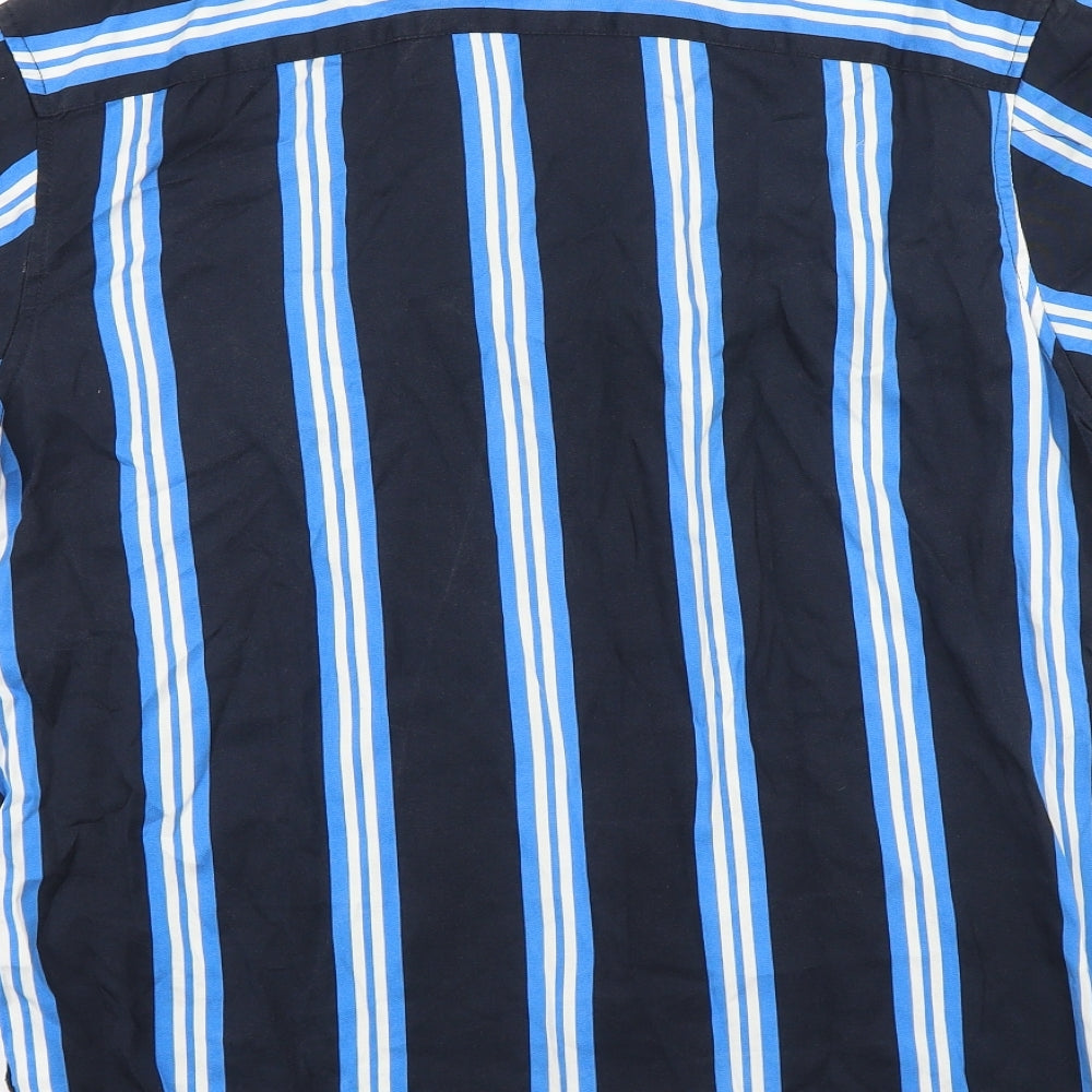 H&M Mens Blue Striped Lyocell Button-Up Size S Collared Button