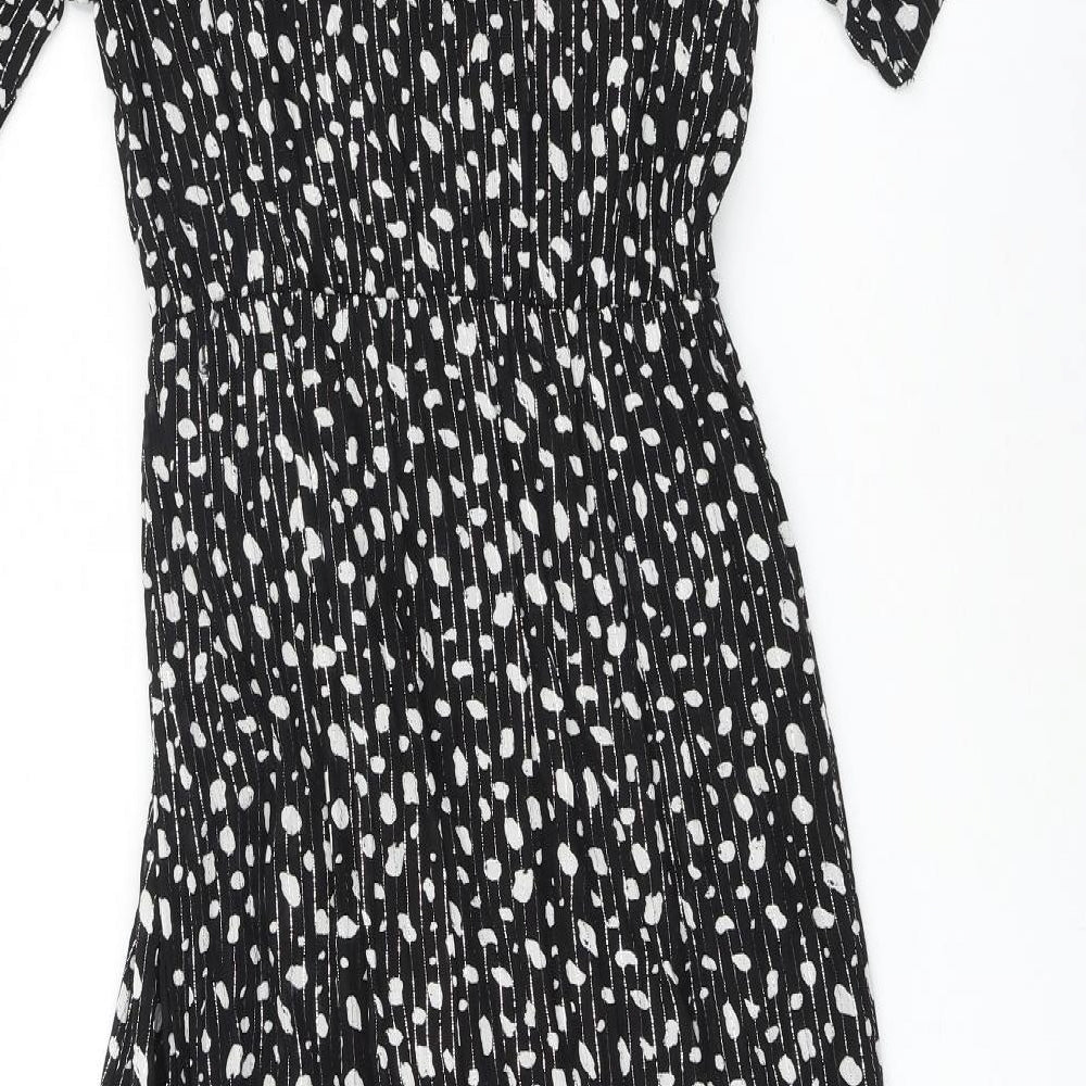 Goa Womens Black Geometric Polyester Fit & Flare Size S V-Neck Pullover