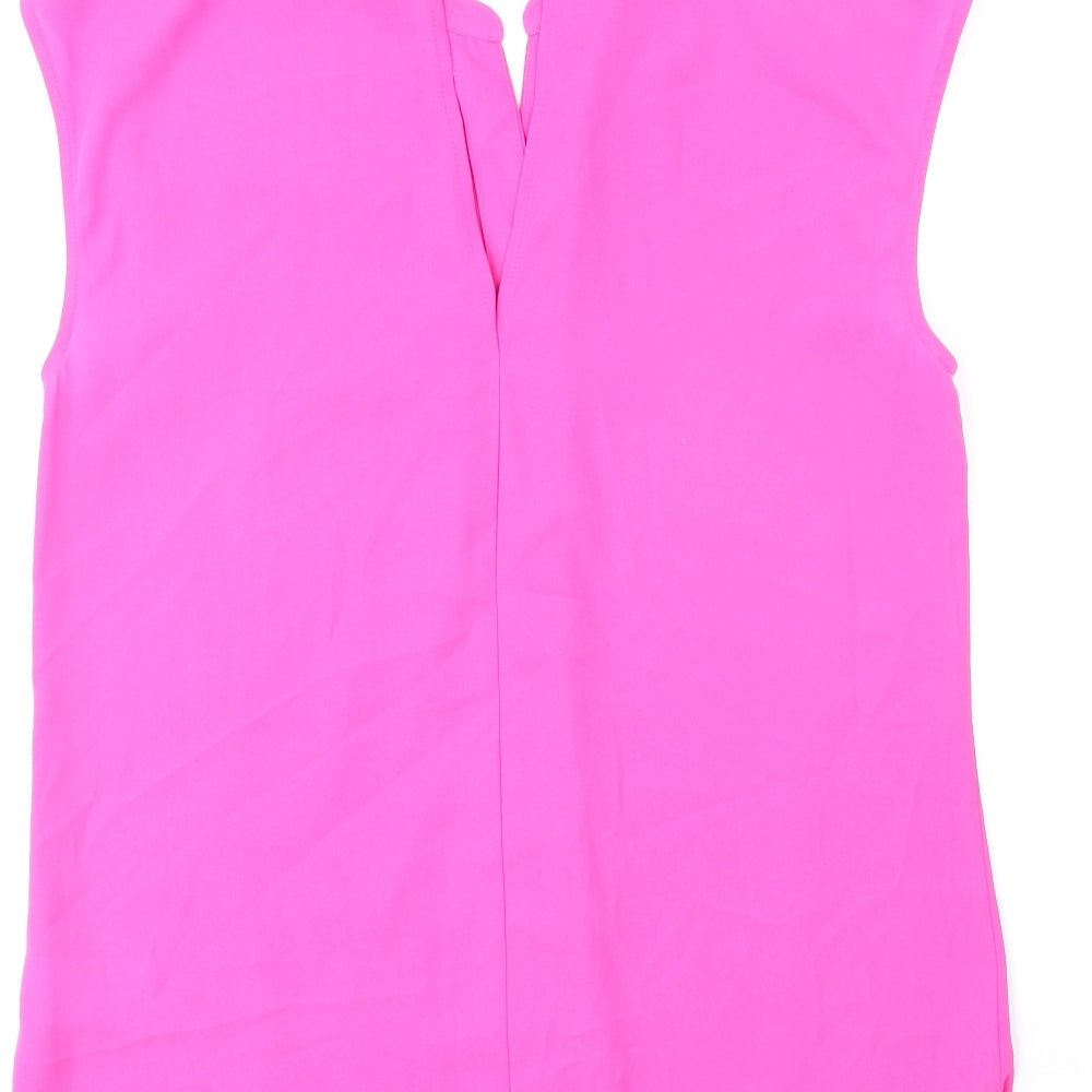 Warehouse Womens Pink Polyester Basic Blouse Size 8 V-Neck
