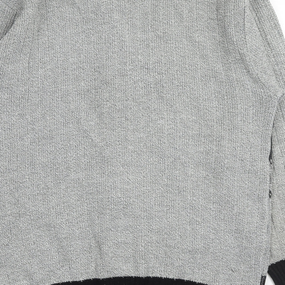 Bellisimo Mens Grey V-Neck Geometric Acrylic Full Zip Jumper Size L Long Sleeve