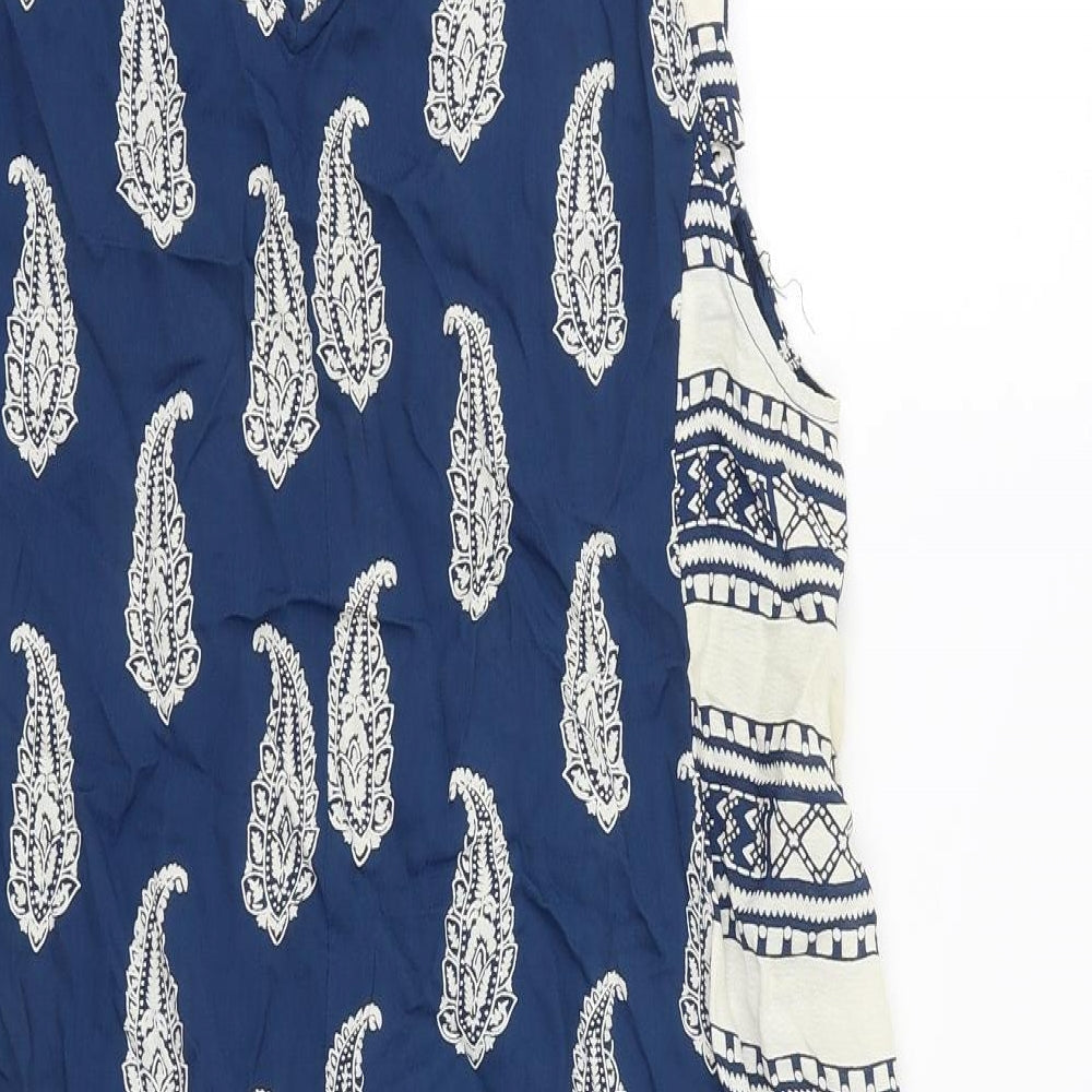ASOS Womens Blue Geometric Polyester Tank Dress Size 12 Round Neck Pullover