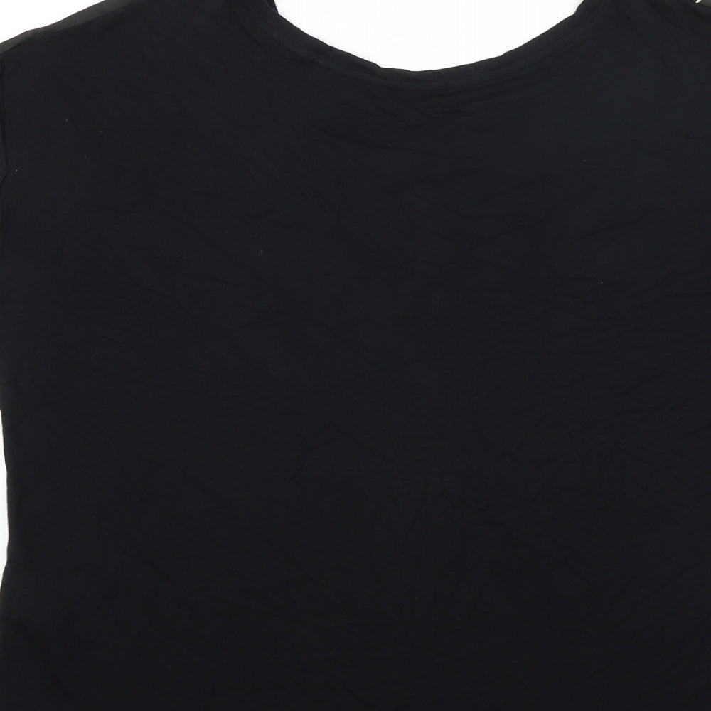 Peacocks Womens Black Floral Polyester Basic Blouse Size 16 Round Neck