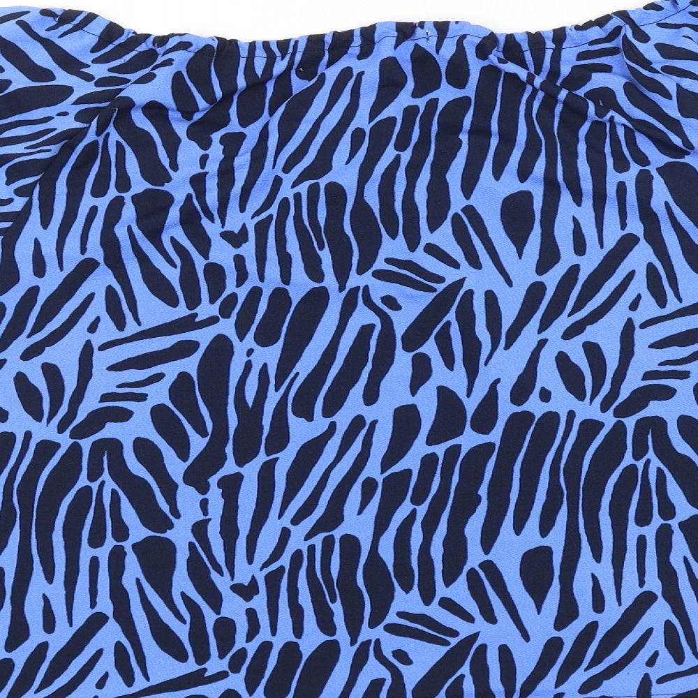 NEXT Womens Blue Geometric Viscose Basic Blouse Size 12 Boat Neck