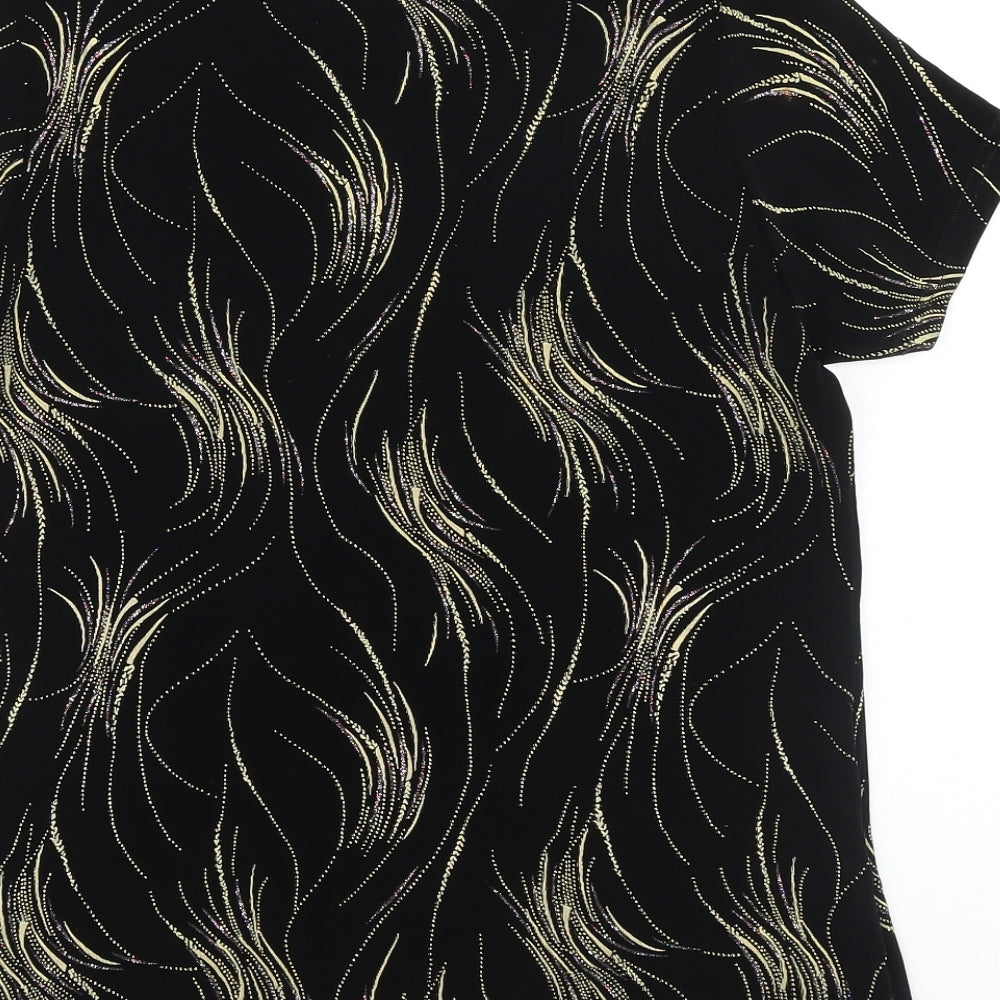 Saloos Womens Black Geometric Viscose Basic T-Shirt Size S Round Neck