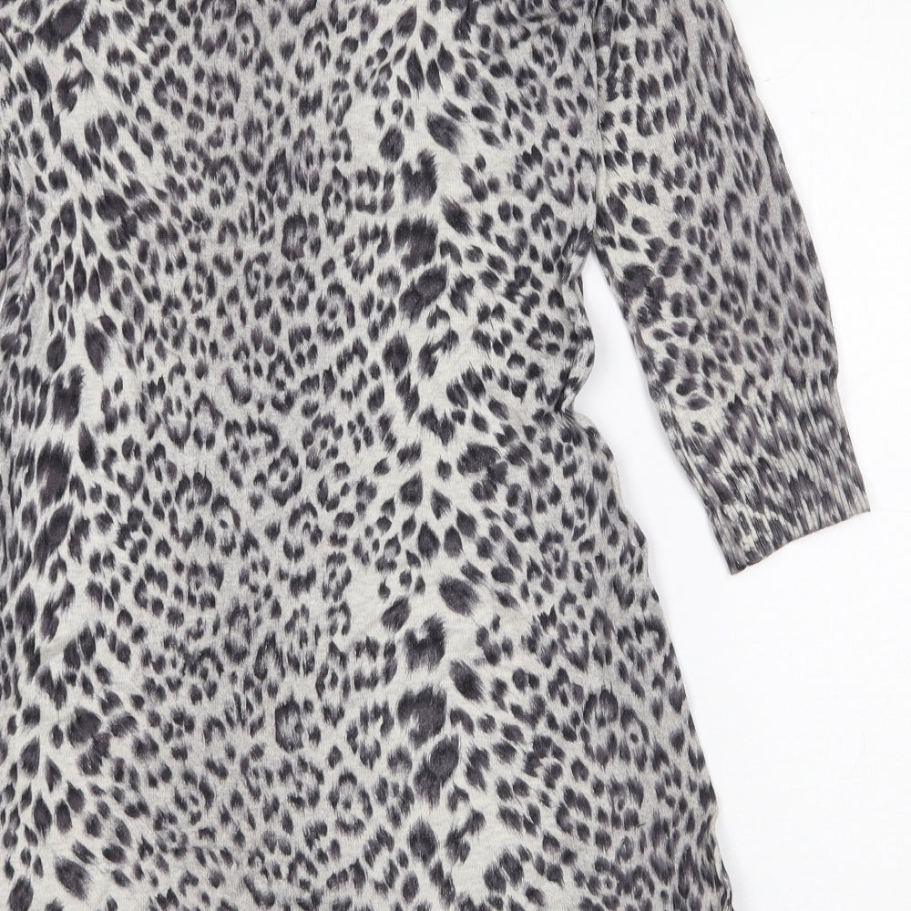 M&Co Womens Grey Animal Print Cotton A-Line Size S Round Neck Pullover - Leopard Pattern