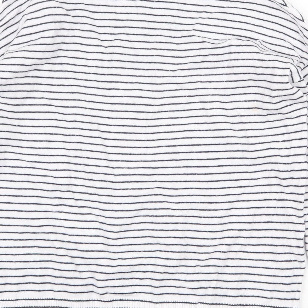 Garfield & Marks Womens White V-Neck Striped Viscose Pullover Jumper Size XS