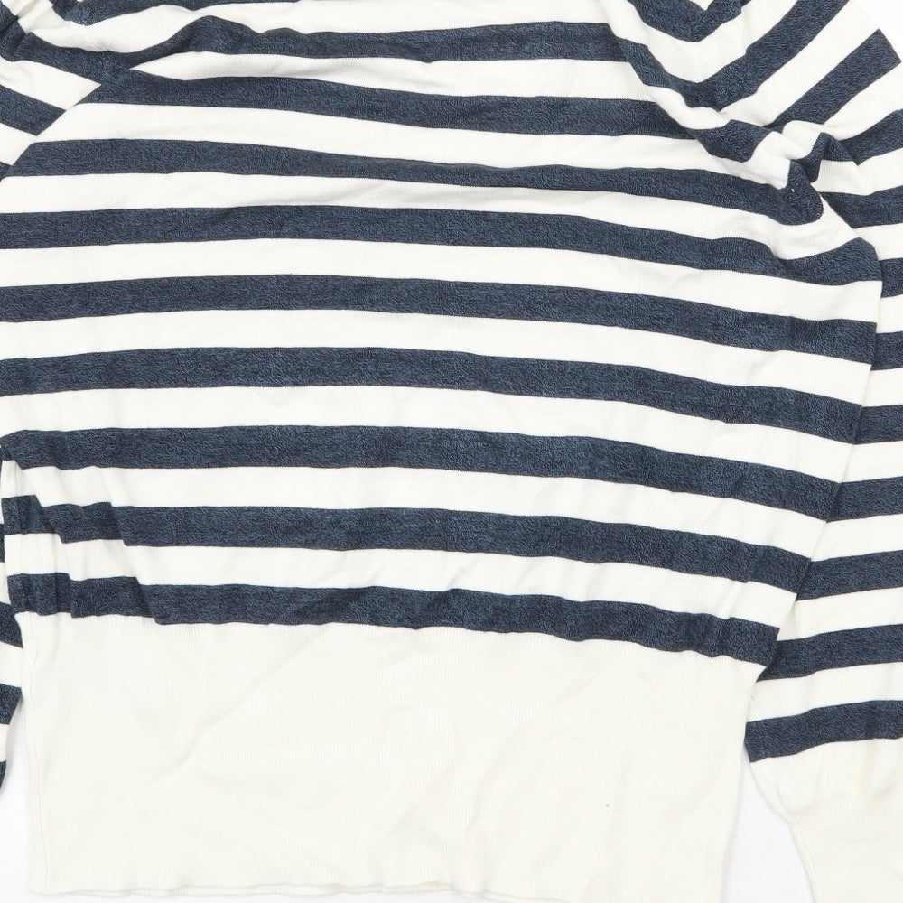 Marks & Spencer Womens White Scoop Neck Striped Viscose Pullover Jumper Size L