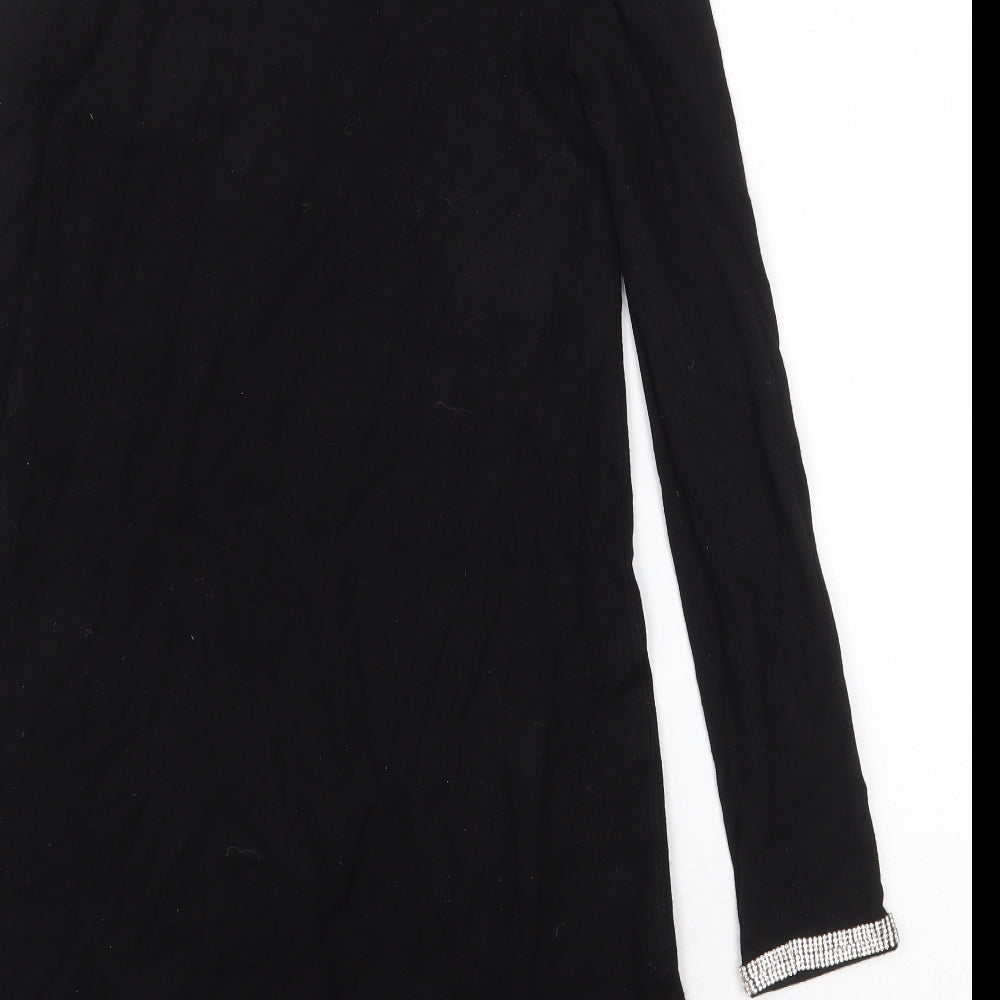 Warehouse Womens Black Viscose A-Line Size 10 Round Neck Hook & Eye - Cold Shoulder