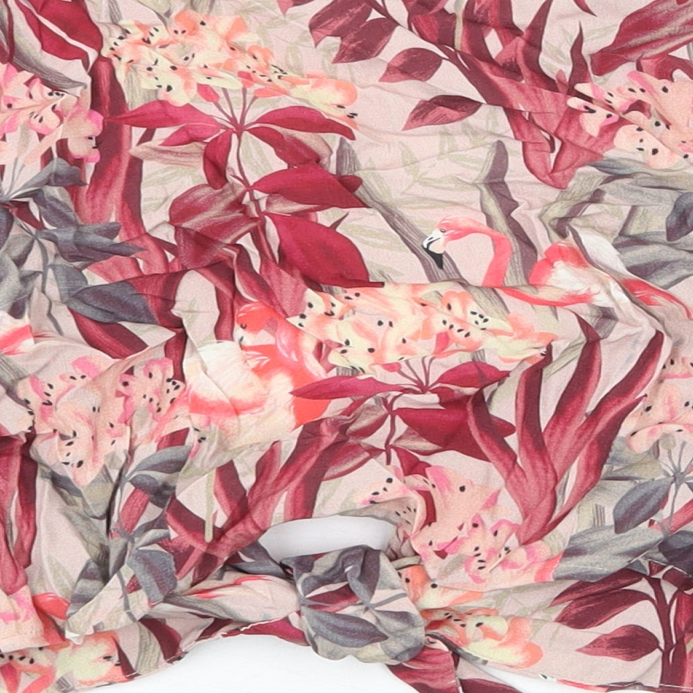 Zara Womens Pink Floral Viscose Basic Blouse Size S V-Neck