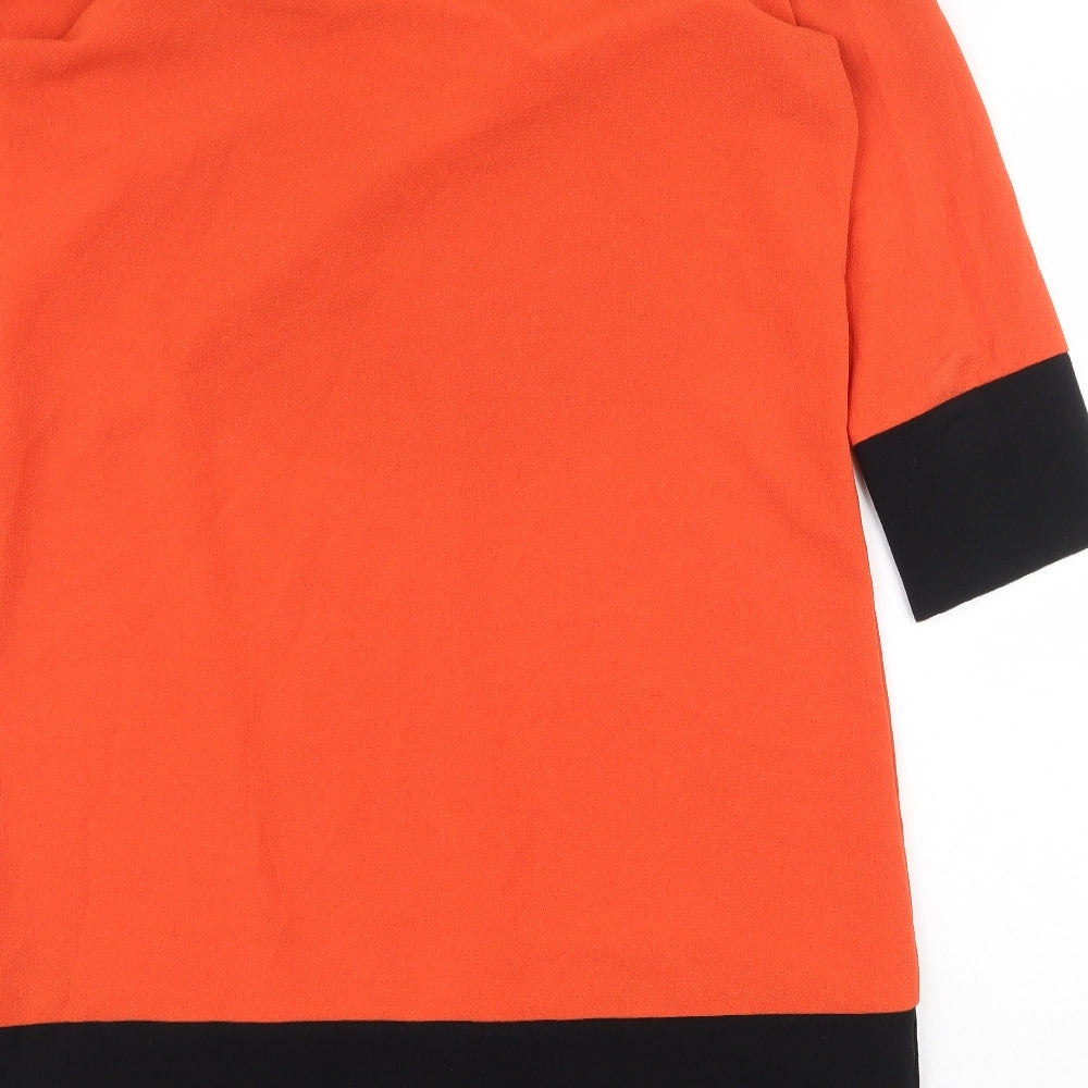 Marks & Spencer Womens Orange Colourblock Polyester Shift Size 12 V-Neck Pullover